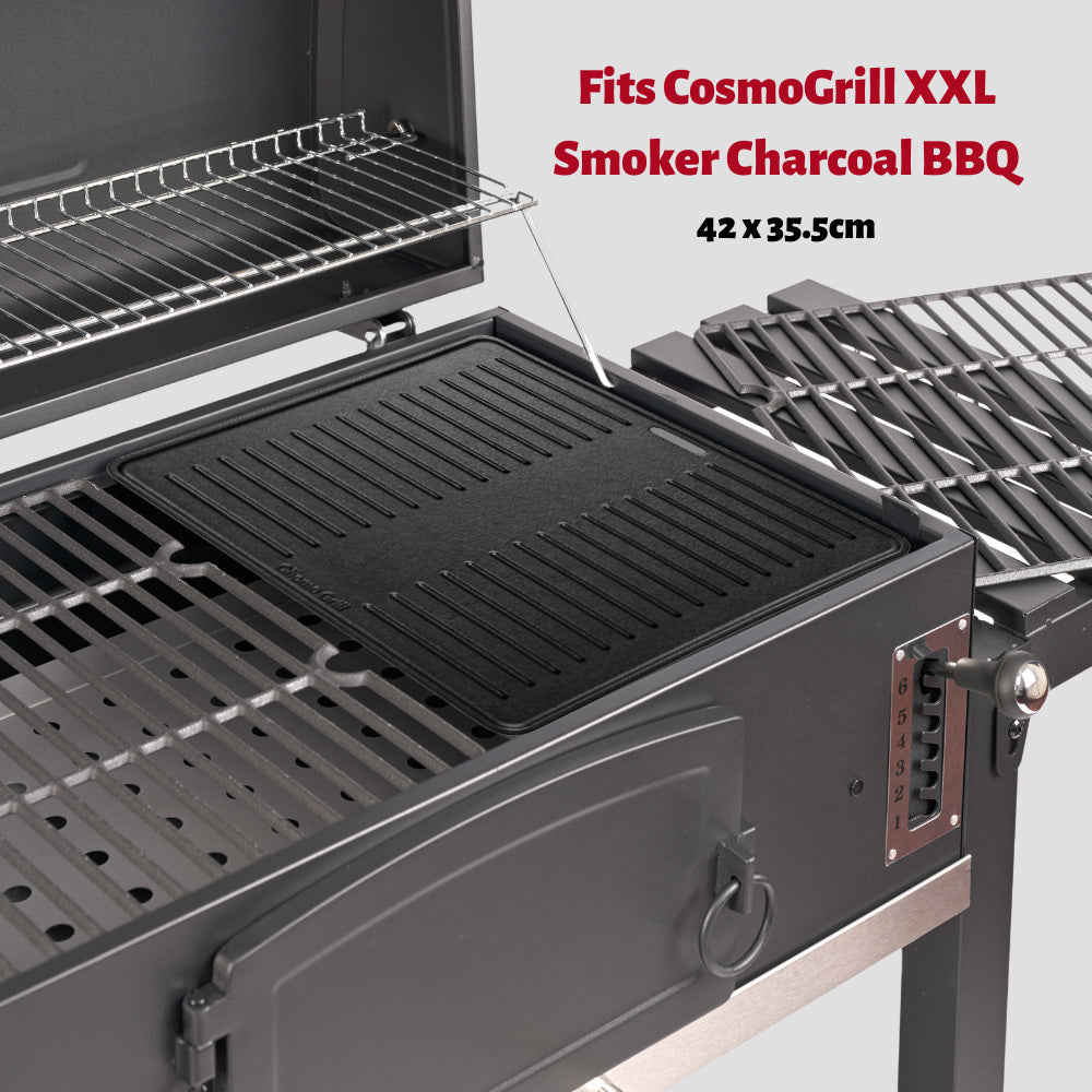 CosmoGrill XXL Smoker Charcoal BBQ with cast iron griddle and additional grill insert