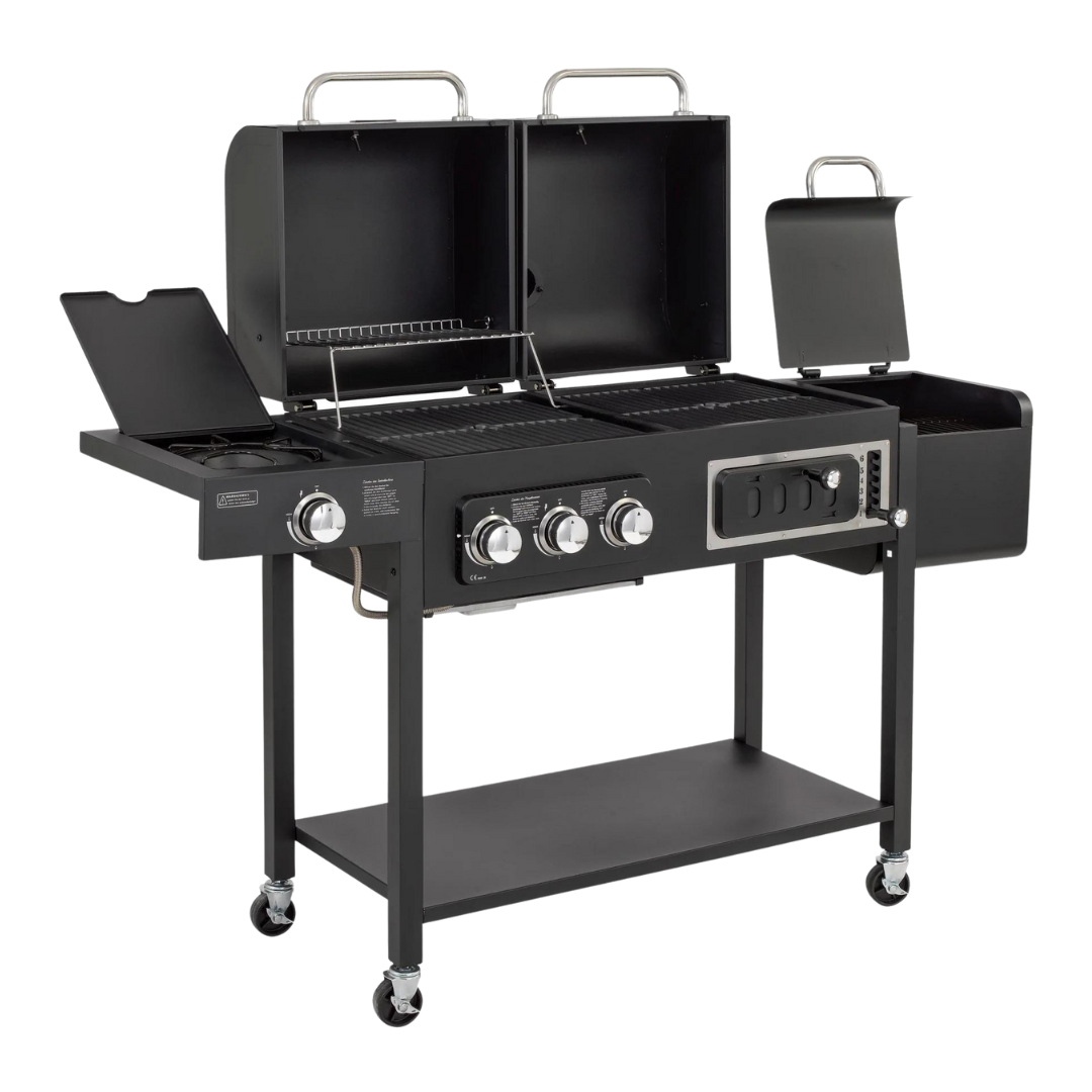 Angled image of CosmoGrill DUO Dual Fuel Gas and Charcoal Barbecue