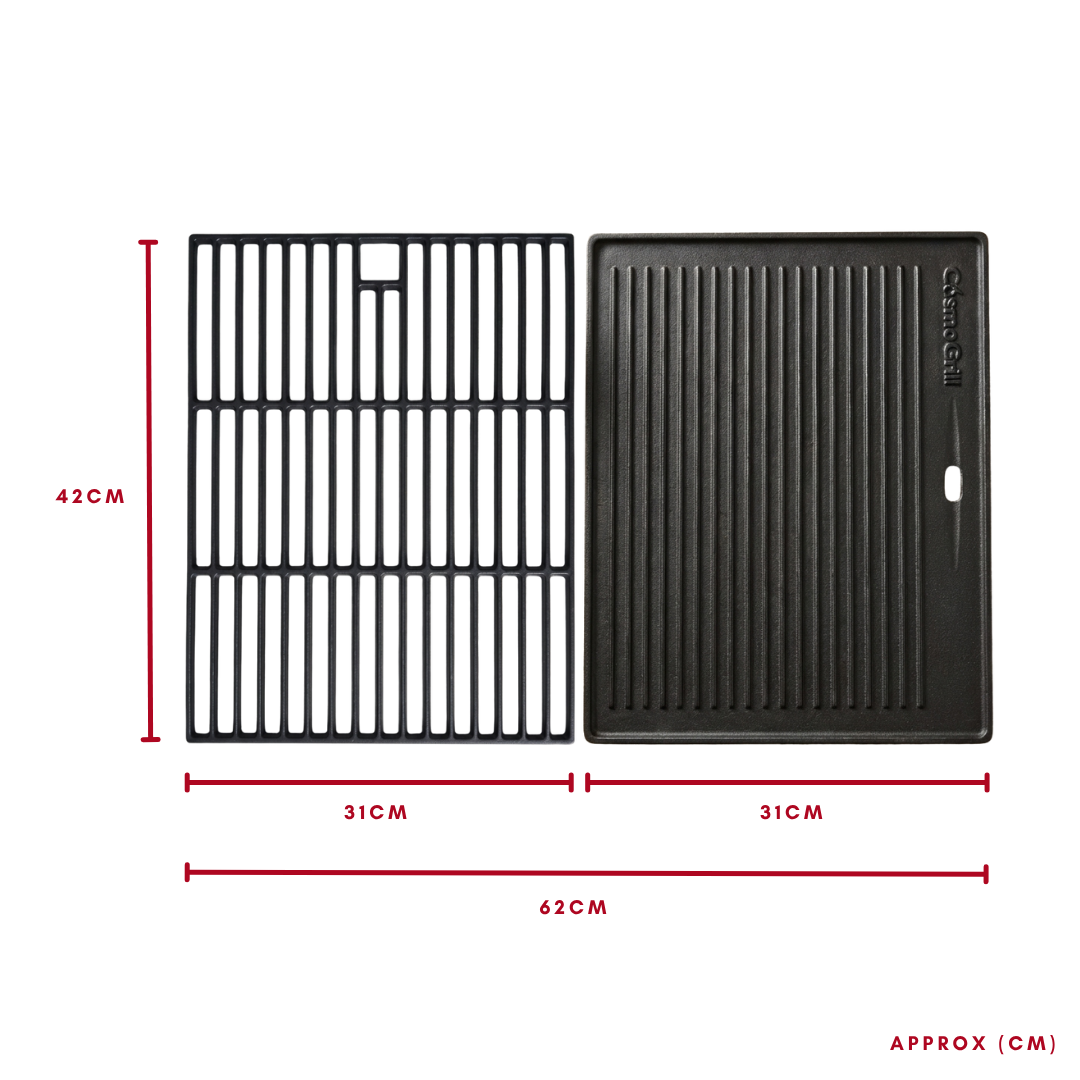 Cast Iron Reversible Griddle and Grill Grate Set for Pro 4+1