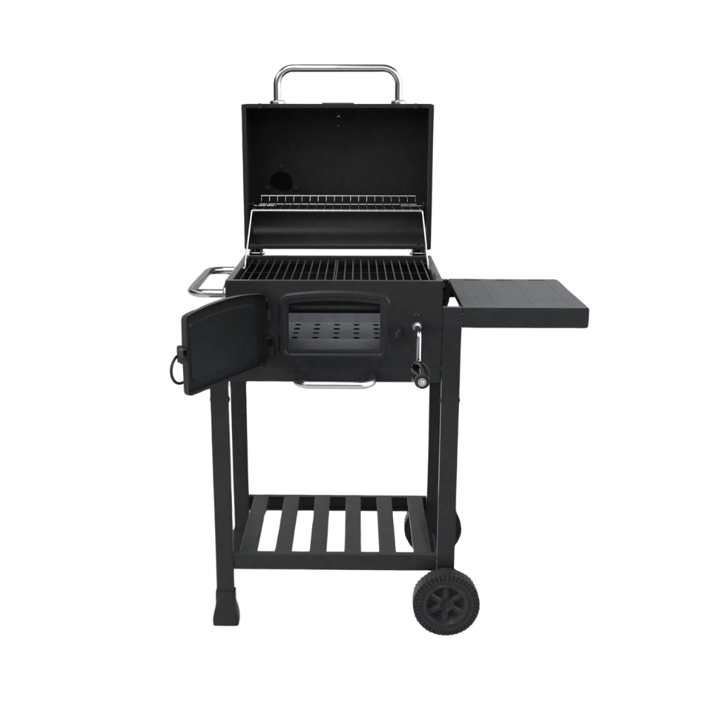 Charcoal BBQ with Enamelled Steel Grill and Side Table, CosmoGrill Jr. Smoker