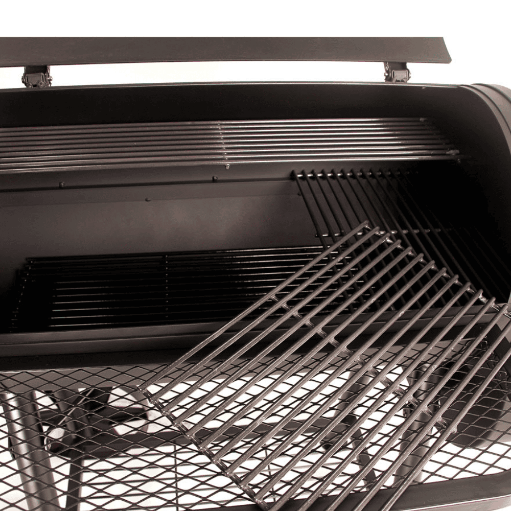 Generously sized charcoal grilling area on CosmoGrill BBQ with three removable grill grates