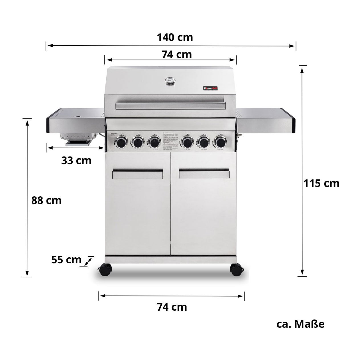 Platinum Stainless Steel 4+2 Gas Barbecue + Cover - CosmoGrill